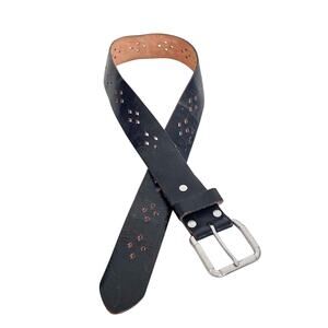 Old Navy Italian Leather Womens Belt Size M Black Eyelet Cut Out Western Concert